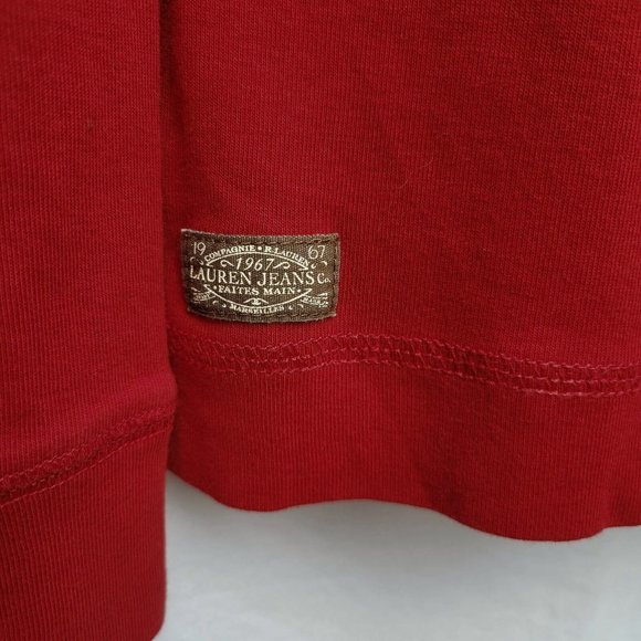 Lauren Jeans Ralph Lauren Womens Size S Red Pullover w Brown Patches Minimalist - Picture 4 of 7